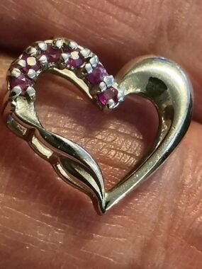 Beautiful Sterling Silver & Ruby Heart Pendant Signed